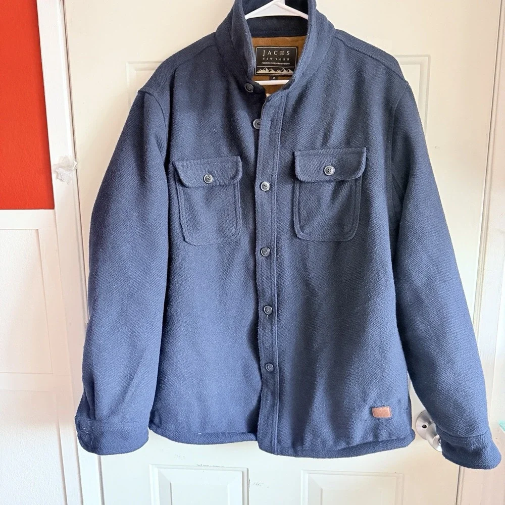 JACHS New York Men's M Navy Blue Wool Blend Sherpa Lined Shirt Jacket Shacket
